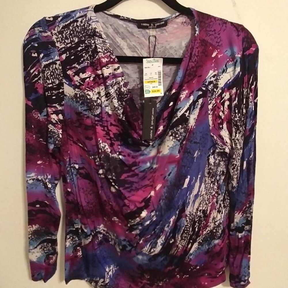 Cable & Gauge PXL Blue/Purple Blouse NWT